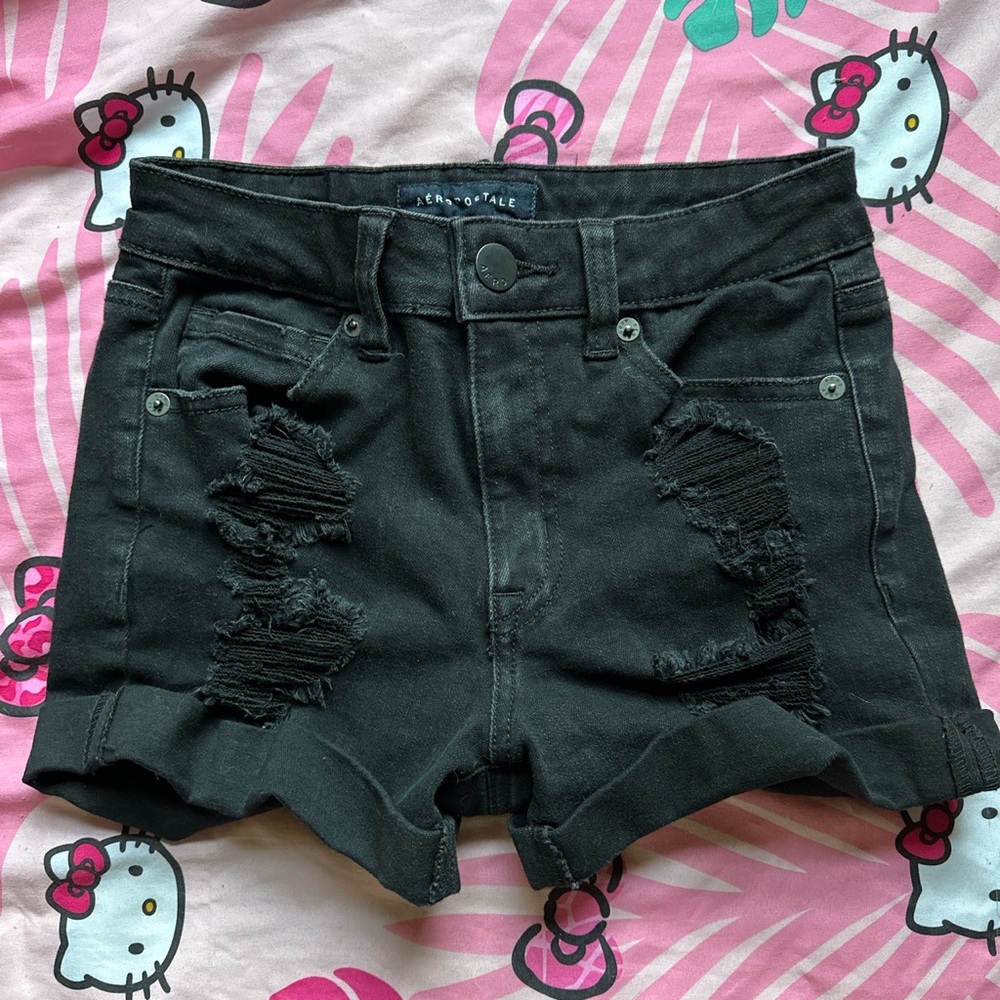 Black Distressed Jean Shorts